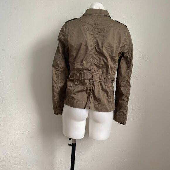 Gerard Darel Womens Sz 40 Button Down Jacket Army Green Cotton Silk Blend Pocket - Picture 4 of 7